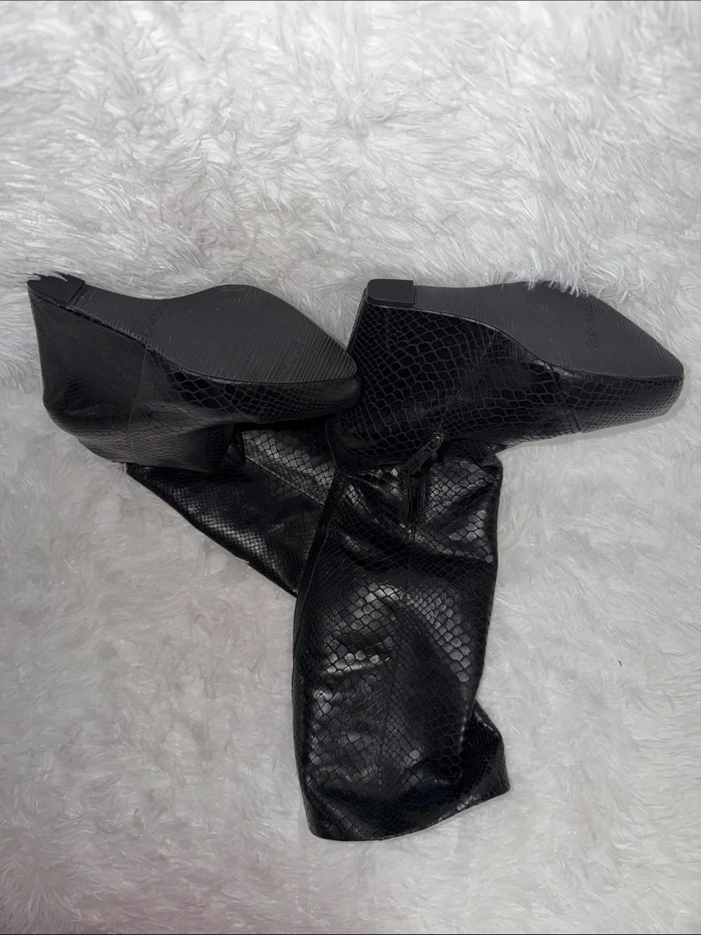 Boutique 9 Black Leather-Textured Wedge Below Knee Boots NWOT